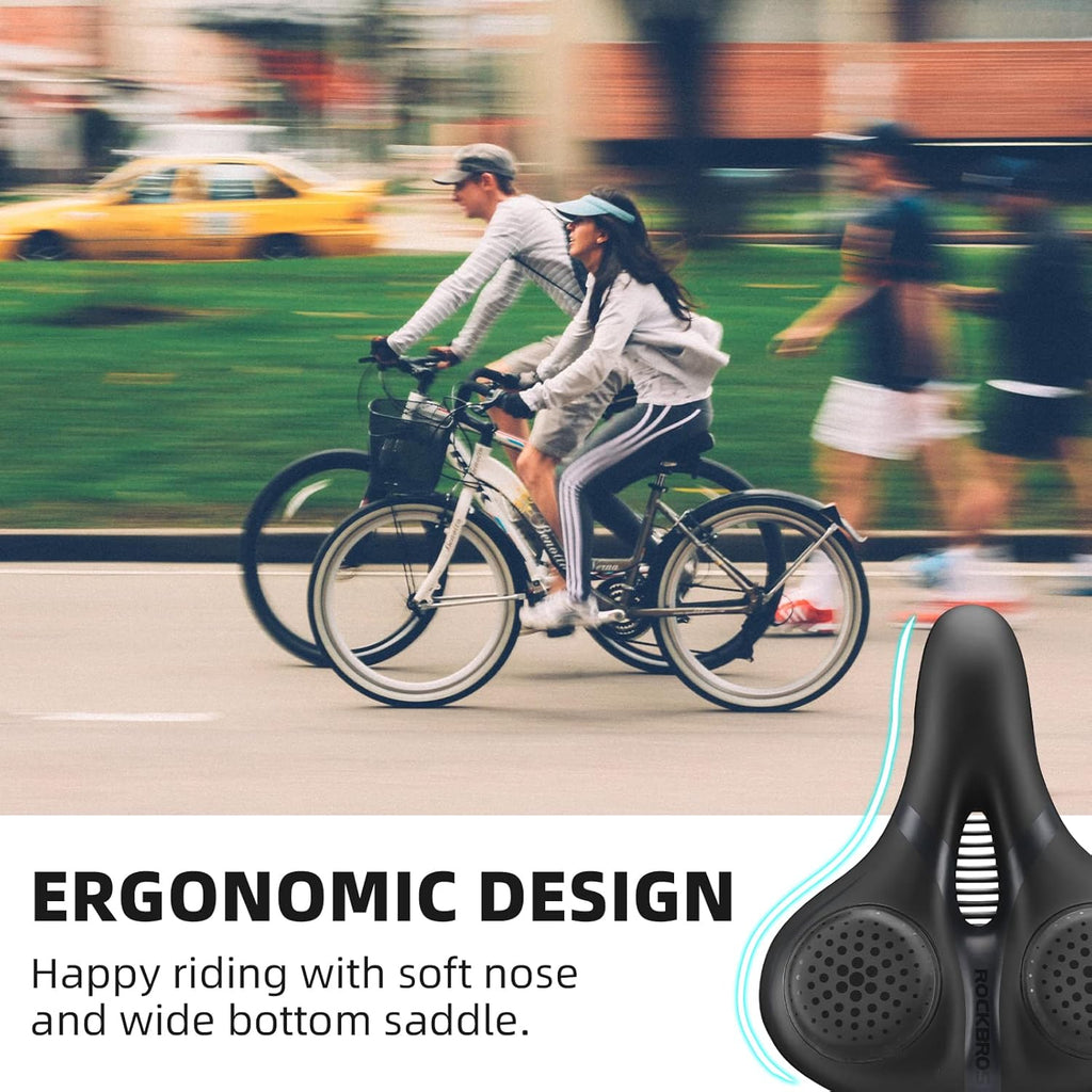 ROCKBROS Bike Seat - Comfortable Wide Gel Replacement Saddle | Breathable Waterproof Design for Cruiser & Mountain Bikes