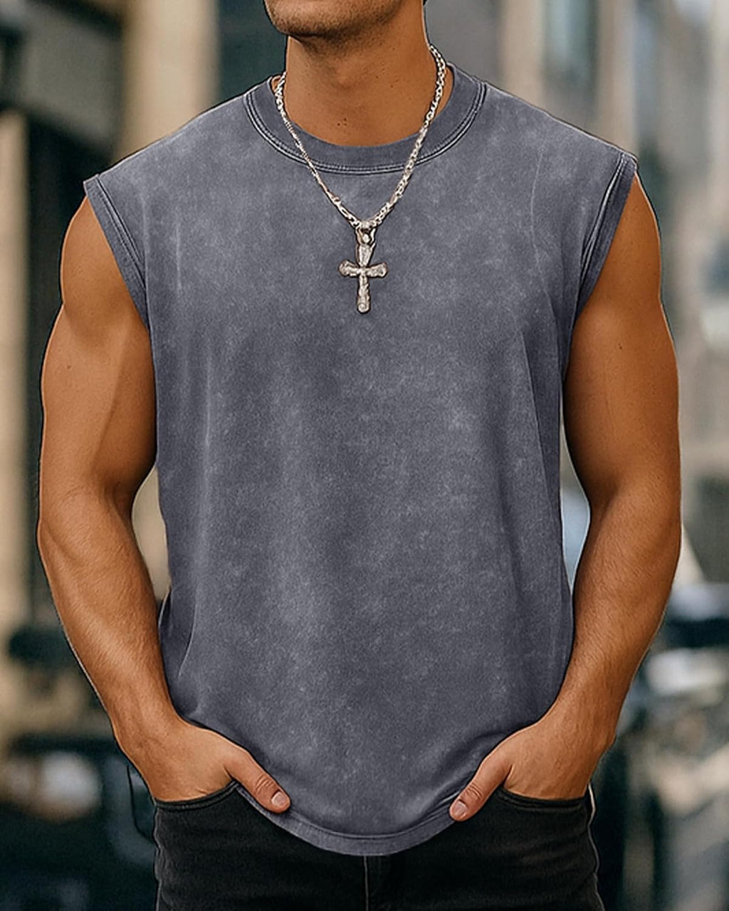 Skiennix Men's Sleeveless Muscle Tank Top - Comfortable Cotton Loose Fit Tee Shirt