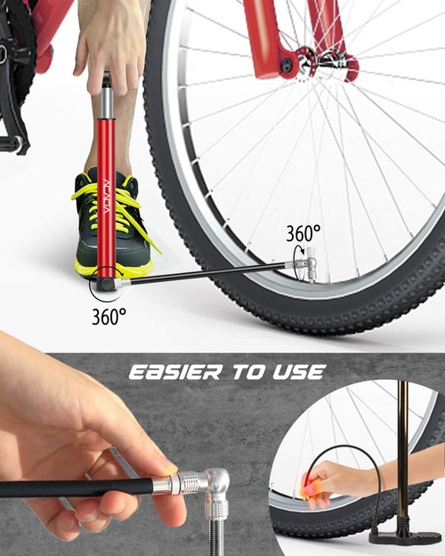 ACACIA Mini Bike Pump Fits Schrader and Presta Valve with Mounting Bracket 130 PSI 10.2 Inches(Red)