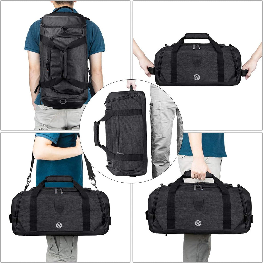Skiennix Waterproof Gym Duffle Bag | Versatile Sports Backpack with Shoe Compartment - Black