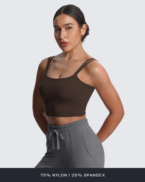 Aoxjox Women's Workout Sports Bras Fitness Yoga Crop Tank Metamorph Twist Back Cami (Mulch, Medium)