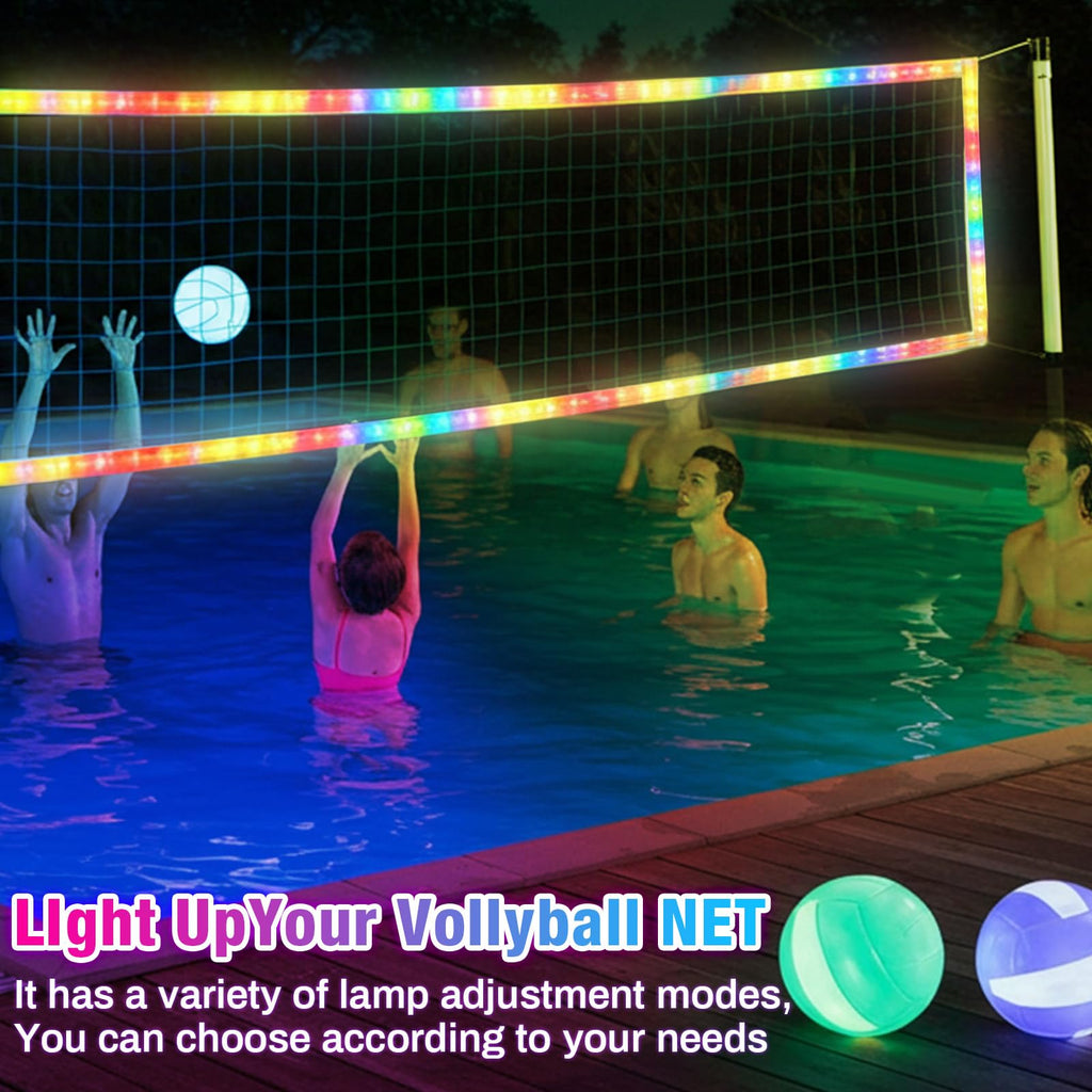 LED Professional Volleyball Net with Steel Cable 31.2x3.3ft Portable Light up Volleyball Net Outdoor with Remote Music Control Glow in The Dark for Backyard Beach Pool Game Outdoor