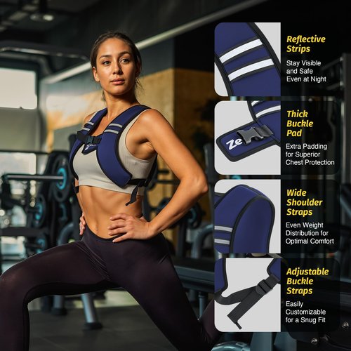 ZELUS Weighted Vest, Washable Z-Fit Soft Iron Weighted Vest for Women and Men, 5/10/15 lb Weight Vest with Reflective Strips & Adjustable Straps, Ultra Thin Weight Vest for Gym Strength Training (15lb) Deep Blue