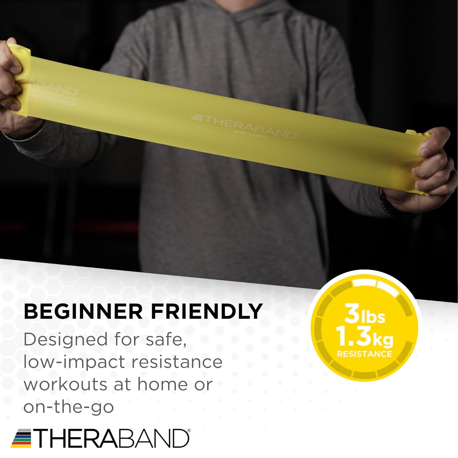TheraBand Resistance Bands Set - Non-Latex Elastic Bands for Exercise & Therapy | Beginner Kit in Yellow, Red, Green