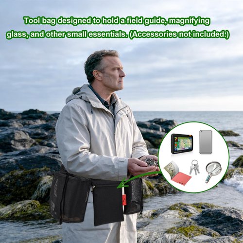 Rock Foraging Belt,Rock hounding Bag with Adjustable Waistband,Cover Geny 2 Mesh Picking Pouch for Collecting,1 Tool Bag,Outdoor Hunting Bags Lightweight and Sturdy to Wear Around Waist,Gifts