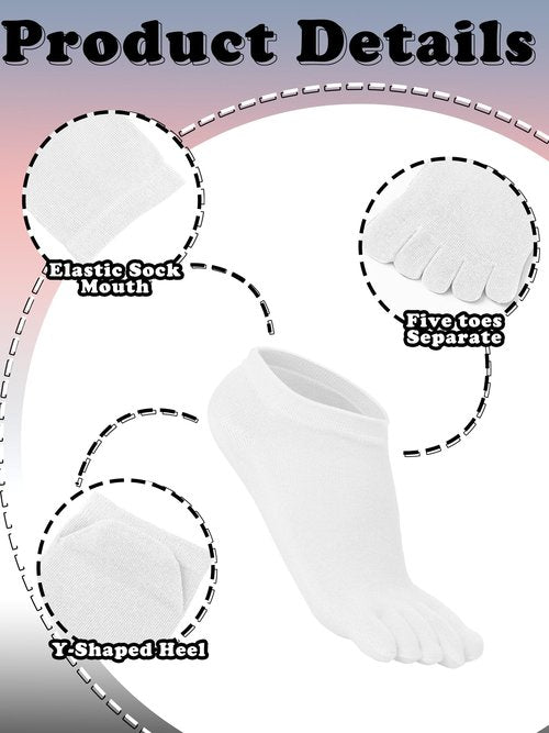 Bencailor 6/12/32Pairs Women Toe Socks Five Toe Cotton Socks Ankle Sock with Toes Separated for Women Men Athletic Running(6 Pairs,White,8-11)