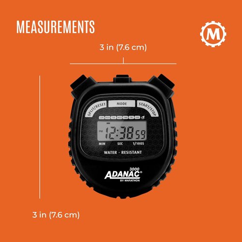 Marathon Adanac 3000 Digital Stopwatch Timer - High Precision 1/100th Sec Accuracy | Black, Water & Shock Resistant