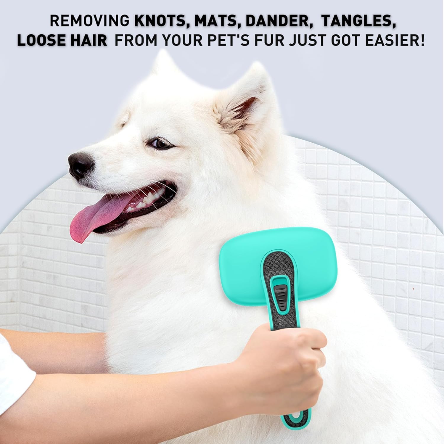 Skiennix Self-Cleaning Slicker Brush - Skin-Friendly Grooming Tool for Dogs & Cats | Easy Clean Retractable Bristles, Green