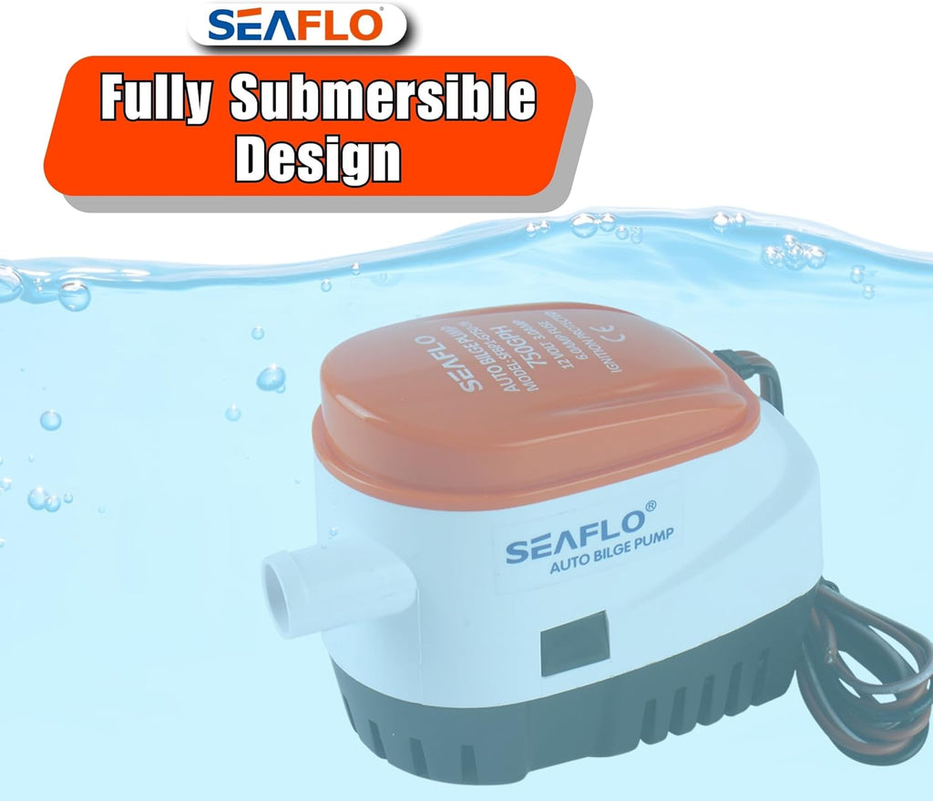 SEAFLO 06 Series Automatic Submersible Bilge Pump - 750GPH, 12V with Float Switch & Strainer | Compact Marine Solution