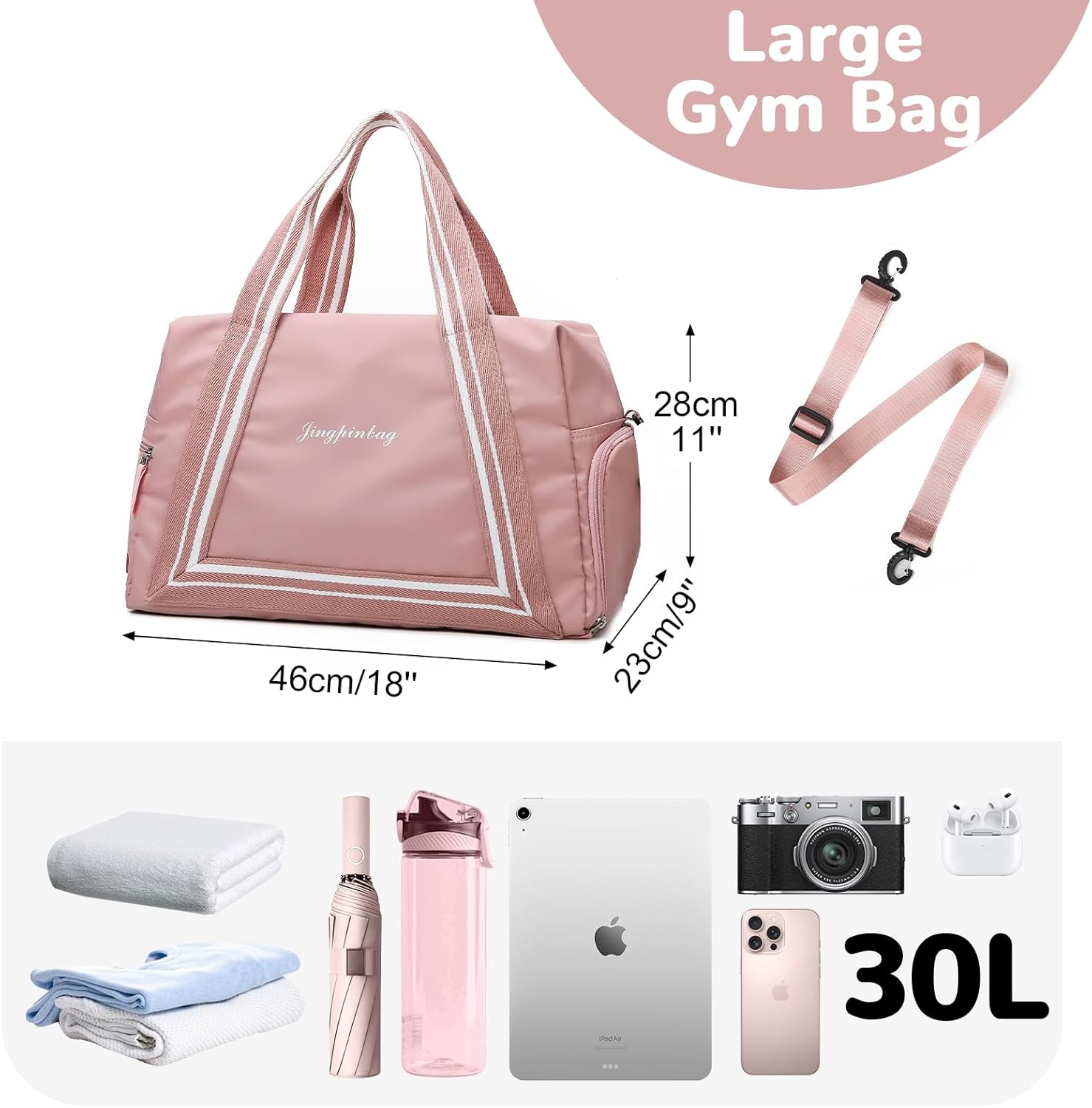 Skiennix Pink Gym Bag - 30L Duffle with Wet Pocket & Shoe Compartment | Ideal for Travel & Sports