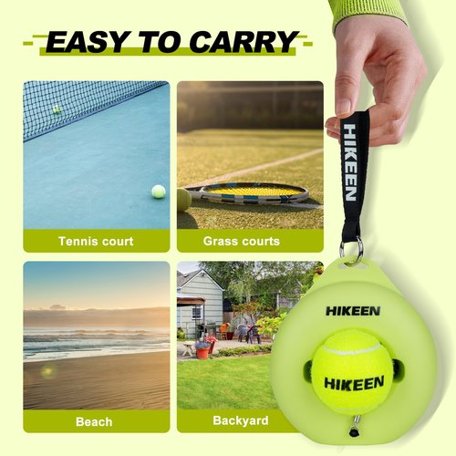 Hikeen Premium Tennis Trainer Rebound with Metal Base,Portable Solo Tennis Trainer Set with 3 Highly Elastic String Balls,Tennis Practice Equipment for Adult Kids an Beginners -Green
