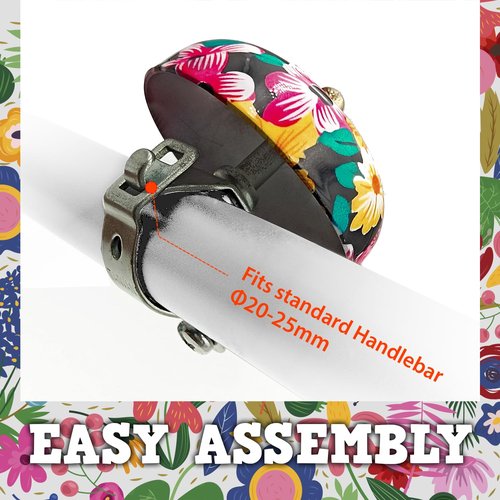 ONIPAX Floral Aluminum Alloy Bicycle Bell, Handlebar Mount Classic Loud Ringer for Cruiser & Beach Bikes, Pink Flower Decor