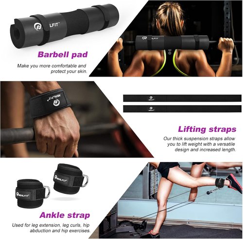 NEALFIT Barbell Pad Set - Heavy Duty Squat Pad with Lifting & Ankle Straps for Weightlifting | Home Gym Essential