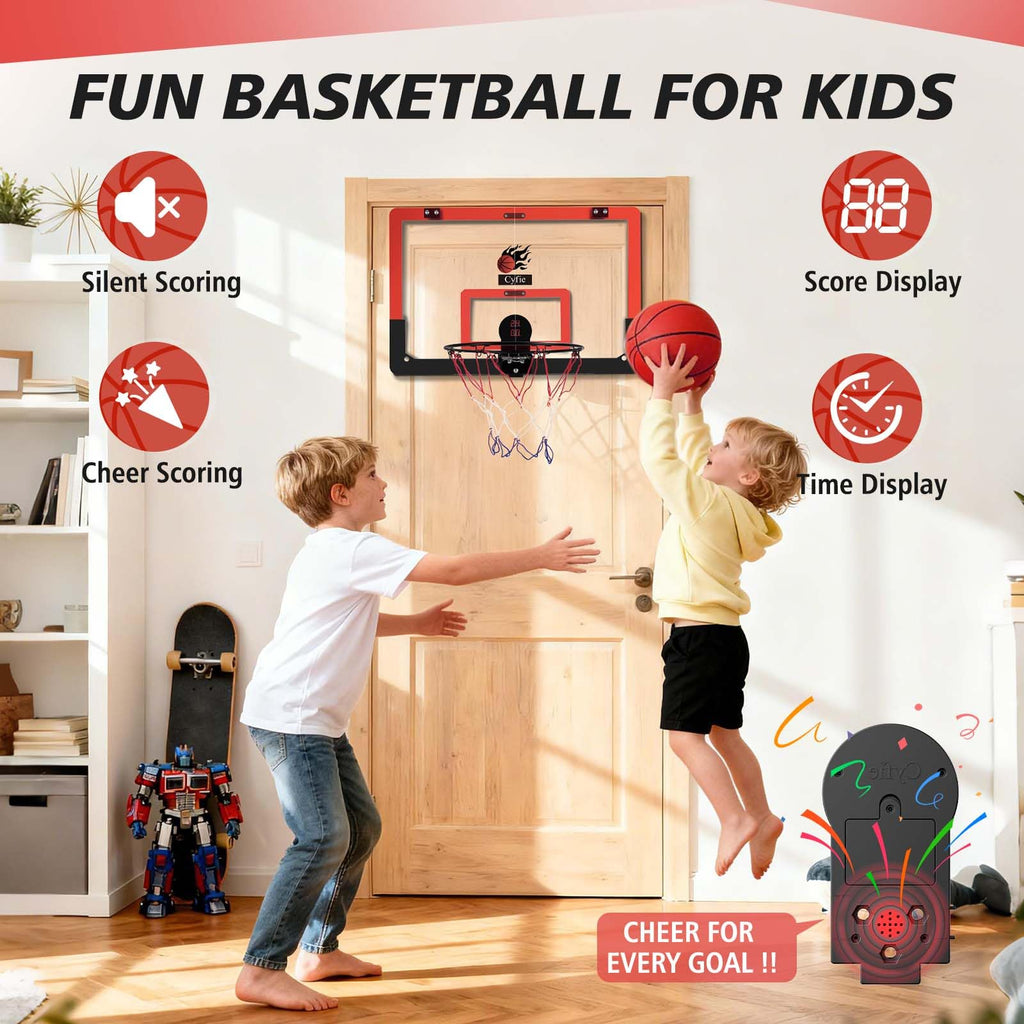 CYFIE 24" x 16" Large Basketball Hoop, Suction Cup/Over The Door Basketball Hoop with Sturdy Backboard/Electronic Scoreboard,Sound,3 Balls, Basketball Toys Gifts for Adults Kids Teens Boys Girls