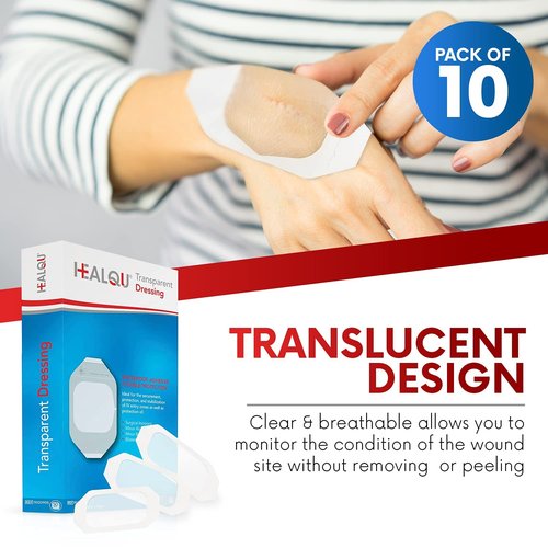 Transparent Film Dressing 8" x 12" (10 Pack) – Waterproof Adhesive Wound Bandages for Post-Surgical Shower, IV Shield, Tattoo Aftercare, Clear Breathable Dressing Patches by HEALQU