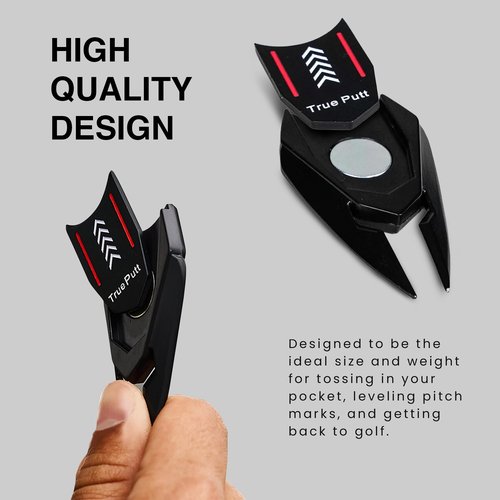 Ghost Golf Divot Tool - 5-in-1 Divot Repair Tool & Ball Marker Alignment Aid - Fix Pitch Marks on The Green - Club Rest & Groove Cleaner - Golf Equipment for Men & Women - Black