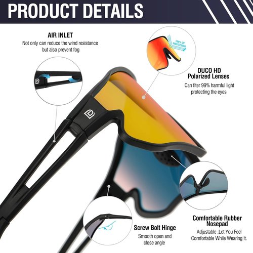 DUCO Sports Sunglasses - Polarized UV400 Protection for Men & Women | Ideal for Running, Fishing & Tennis