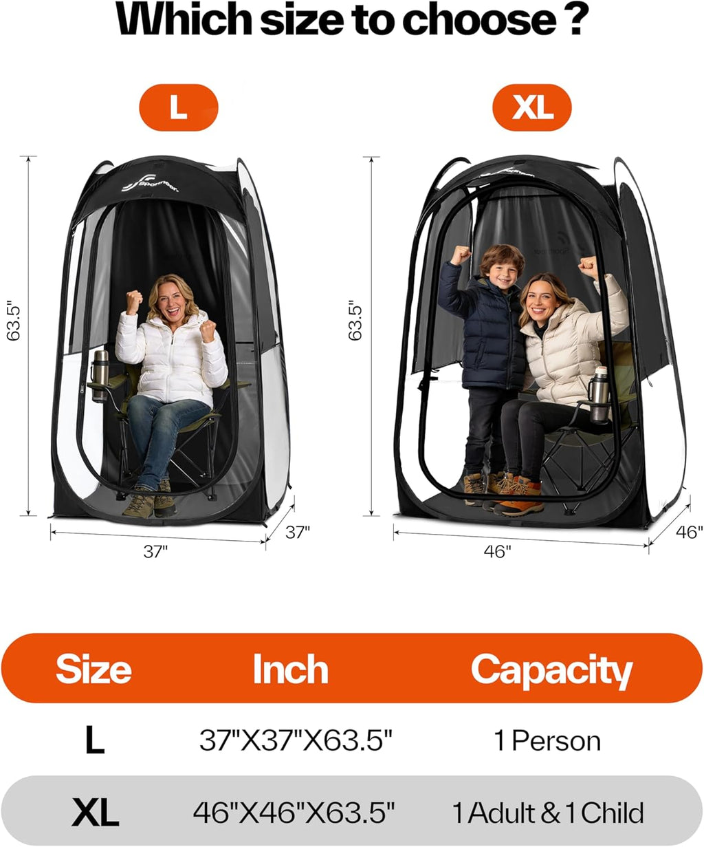 Sportneer Sports Tent - 1-Person Instant Shelter with Ultra Visibility | Lightweight Pop-Up Design for Cold Weather, 37" L x 37" W x 63.5" H