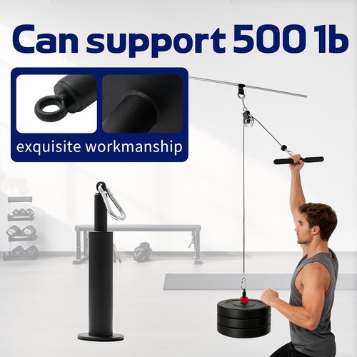 500LB Capacity Home Gym Pulley System - Silent Aluminum Pulleys & LAT Pulldown Attachment