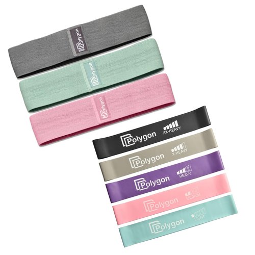 Polygon Resistance Bands and Booty Band. Natural Latex Elastic Bands for Stretching, Fitness. Non-Slip Fabric Bands for Legs and Butt, Glute & Hip Workout. Exercise Bands for Men & Women.