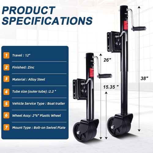 FZZD 2000lbs Heavy Duty Trailer Jack - Swivel Wheel Design with 12" Lift for RVs and Boats