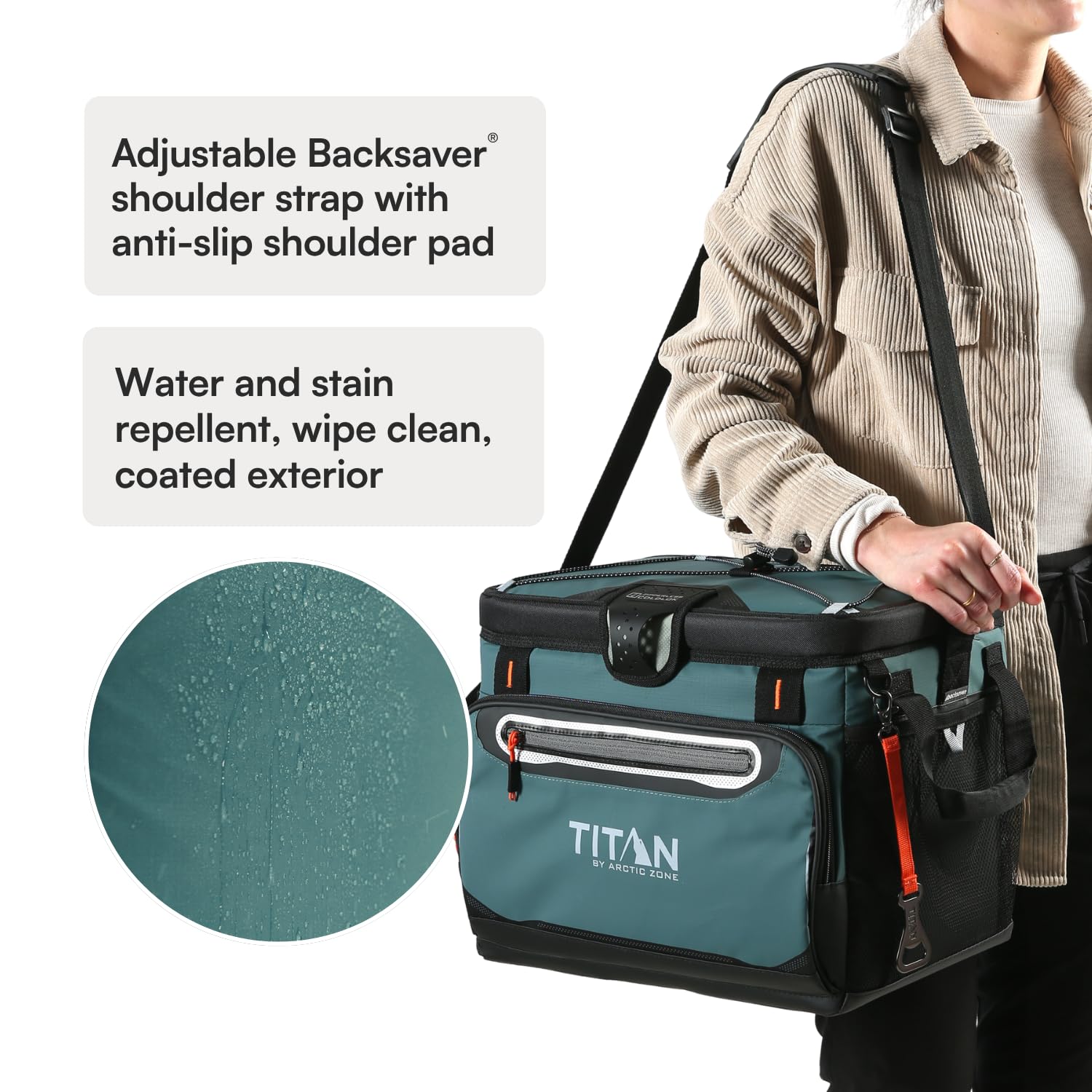 Titan by Arctic Zone Zipperless Soft Sided Cooler with HardBody Liner and SmartShelf, Insulated Bag with Shoulder Strap and Bottle Opener for Beach, Picnic, and Travel, 30 Can Capacity, Jungle Hunt