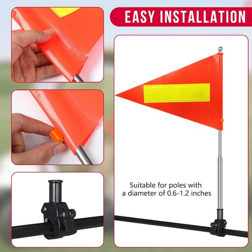 Golf Cart Flag 25x35cm Orange Safety Flag with Reflective Strip and 5.3 Feet Retractable Flagpole, Golf Cart Flags Holder, Bike Flag with Pole and Mount, Golf Cart Decorations