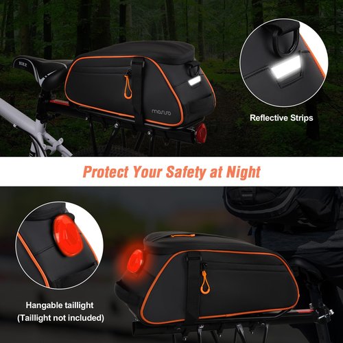 MOSISO Bike Rack Bag, 8L Waterproof Bicycle Rear Rack Trunk Bags with Orange Pull Tabs, Bike Rear Seat Bag Bicycle Storage Saddle Luggage Bags with Shoulder Strap for Road Mountain Cycling, Black
