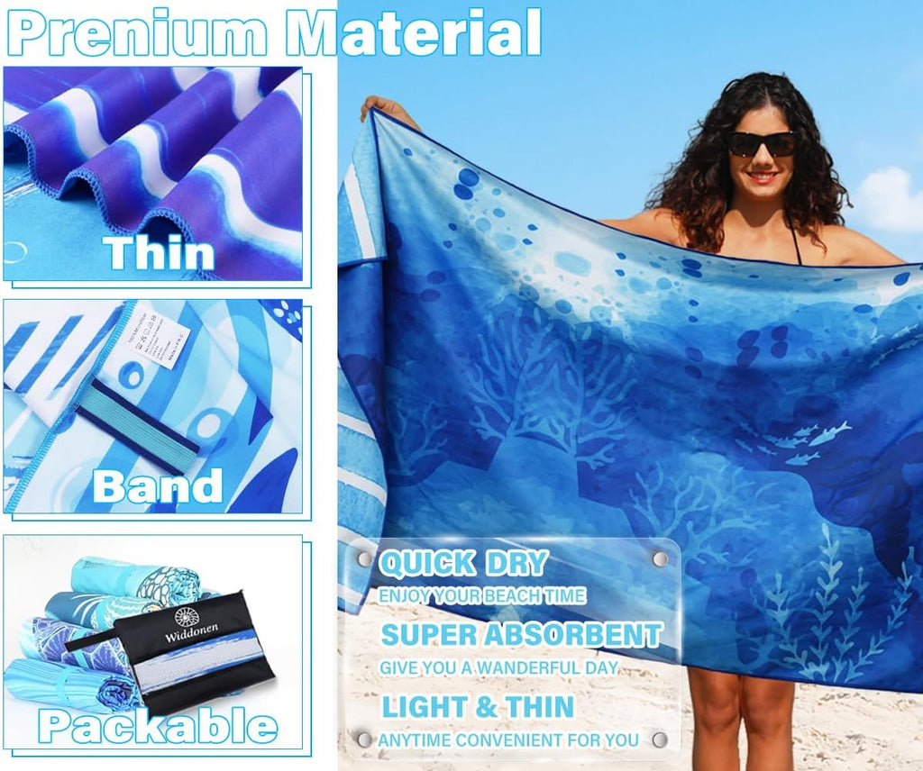 Skiennix Lightweight Microfiber Beach Towels - Quick Dry, Sand-Free, Extra Large, Compact Travel Essentials (2 Pack)