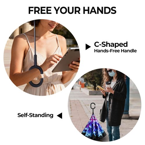 LLanxiry Inverted Umbrella, Windproof Reverse Umbrella with C‑Shaped Handle, Self-Standing, Double‑Layer Canopy for Car, Travel & Everyday Use