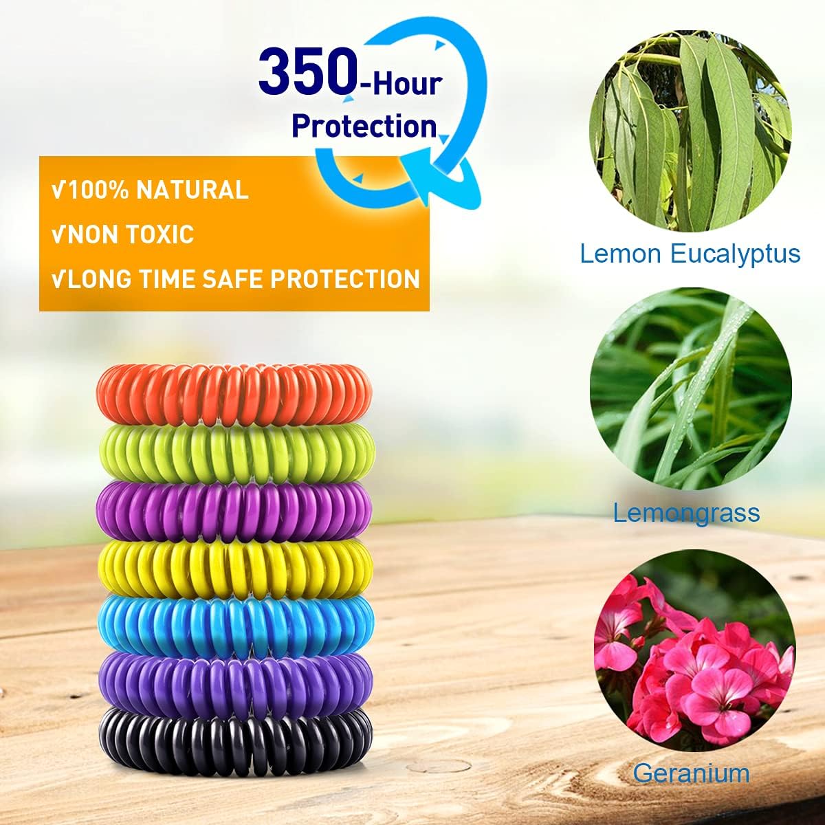 Skiennix Mosquito Bracelets - 14 Pack for Kids & Adults | Natural Citronella, Lemongrass & Eucalyptus, 350 Hours of Protection