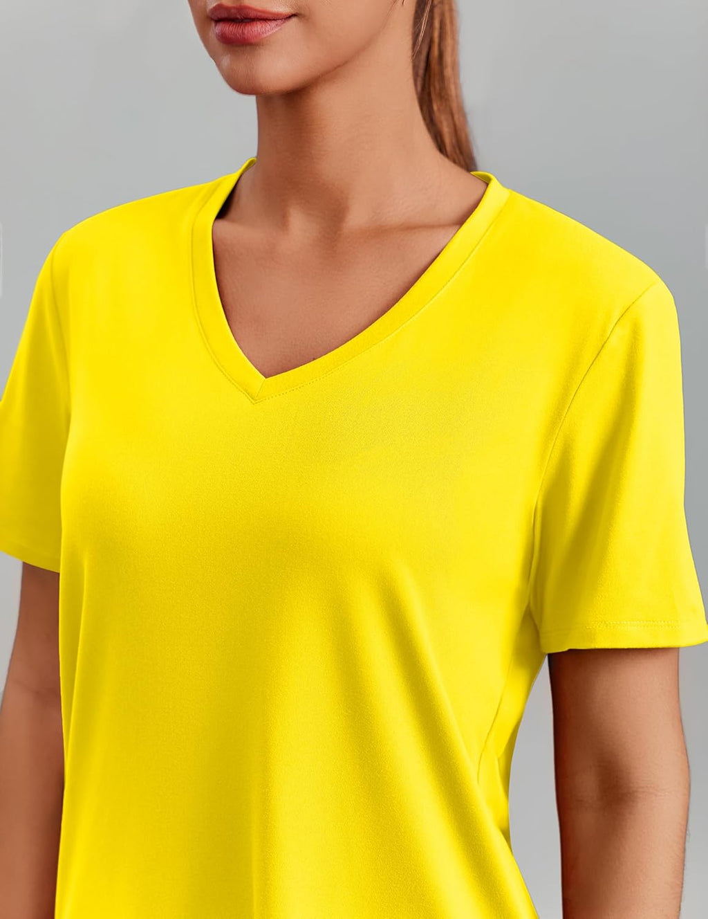 PINSPARK Soft Workout Tops for Women - Short Sleeve V-Neck, Moisture-Wicking, UPF 50+ Sun Protection, Quick Dry