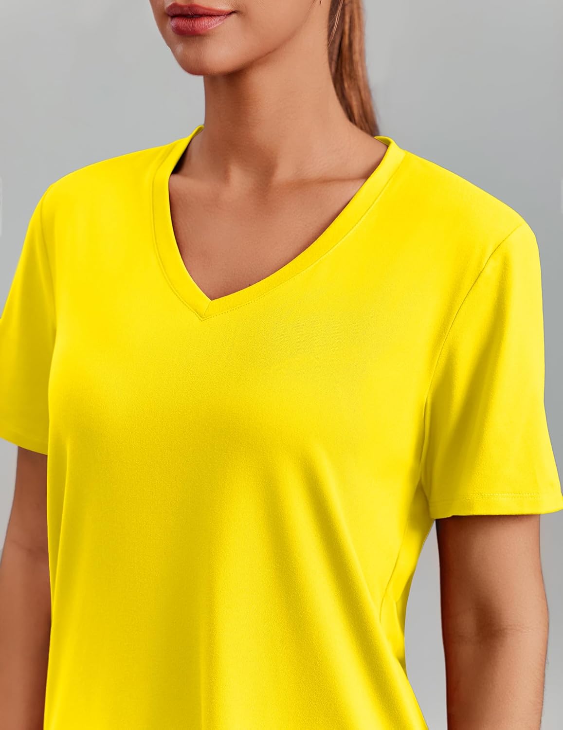 PINSPARK Women's Hiking Shirt - Short Sleeve V-Neck with UPF 50 Sun Protection | Moisture-Wicking, Quick Dry, Yellow, X-Large