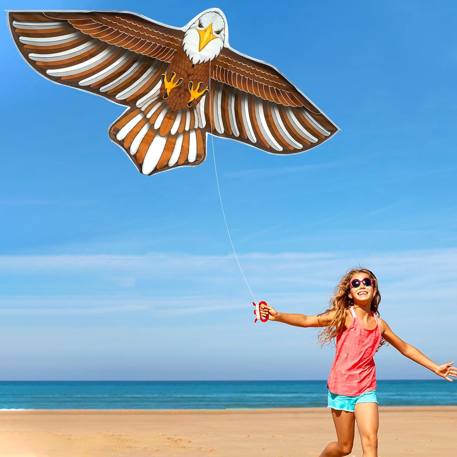 Skiennix 2 Pack Kites - Patriotic Eagle & Dragon Designs | Easy to Fly for Kids Ages 4-12, 328FT String