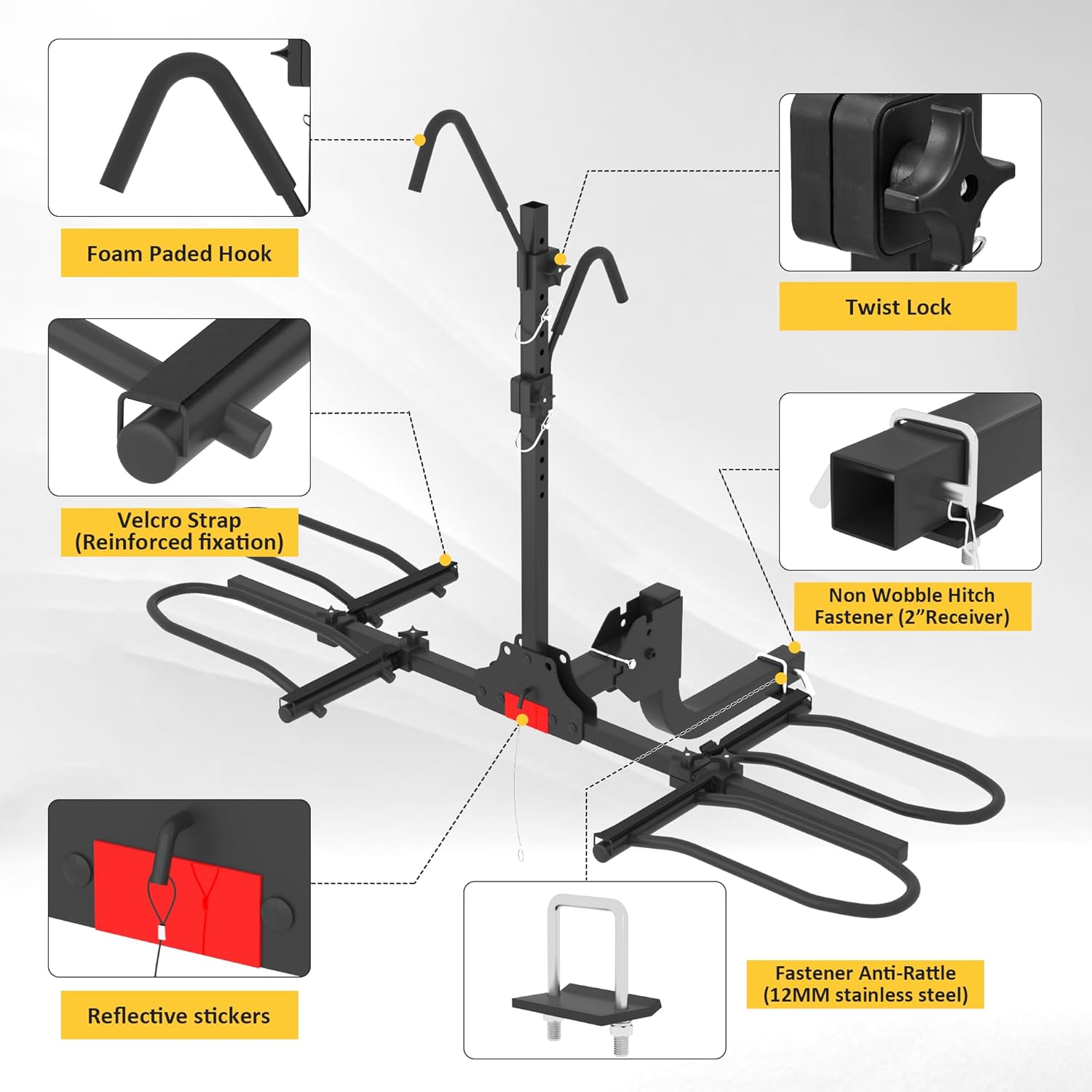 Skiennix Hitch Bike Rack - Wobble-Free Smart Tilting Design | 2-Bike Capacity for Standard & Fat Tire E-Bikes, 200 lbs