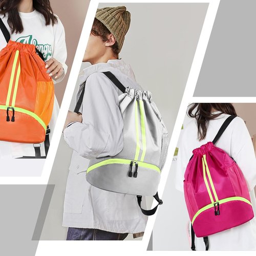 Hoedia Sports Drawstring Backpack - Versatile Swim & Gym Bag with Shoe Compartment & Waterproof Pocket
