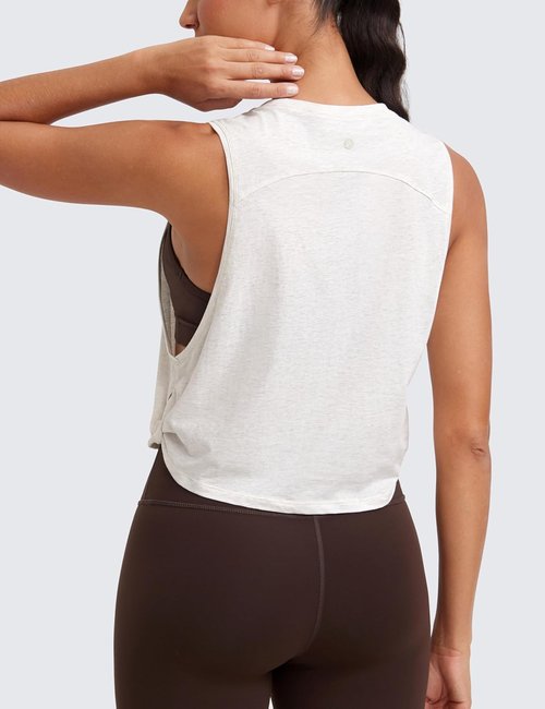 CRZ YOGA Pima Cotton Tank Tops for Women - Loose Fit Sleeveless Workout Crop Tops | Athletic Gym Wear