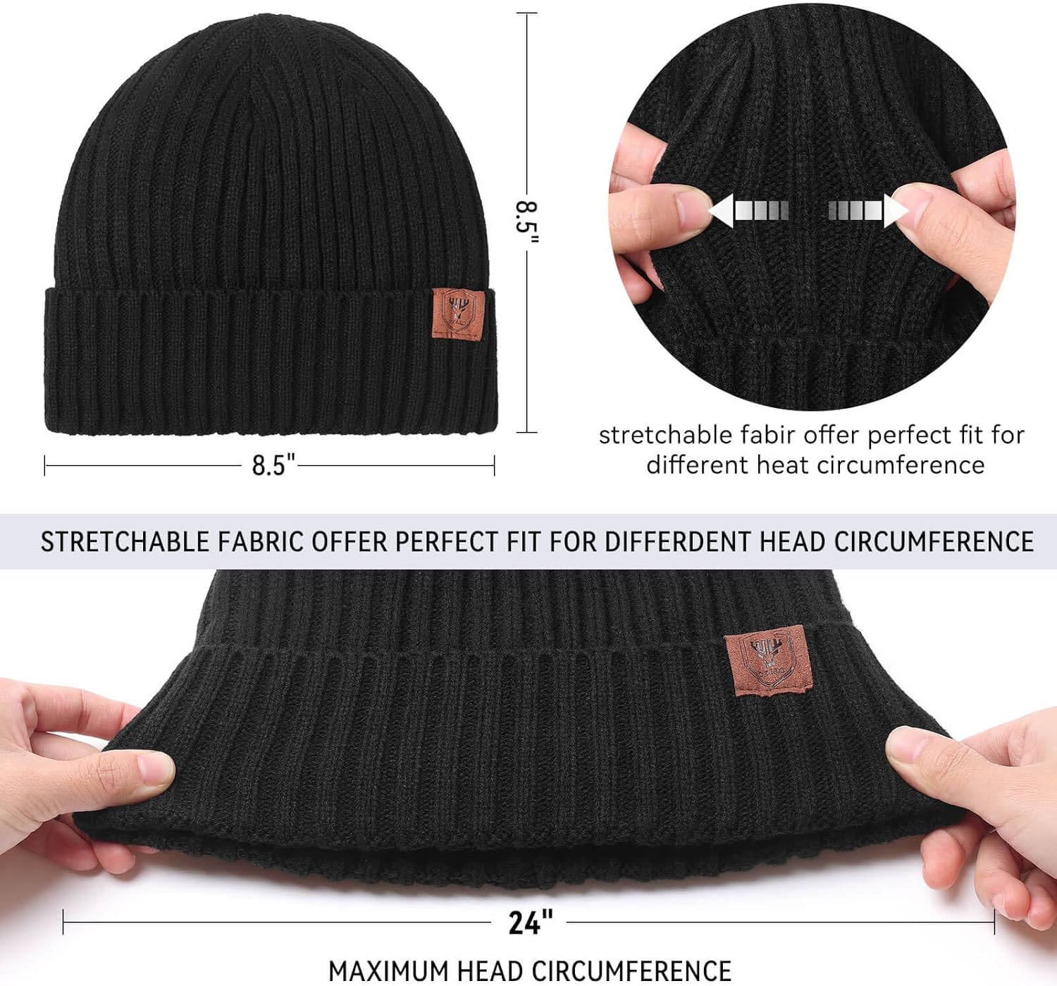 OZERO Knit Beanie - Thermal Thick Polar Fleece Winter Hat for Men & Women - Versatile Skull Cap
