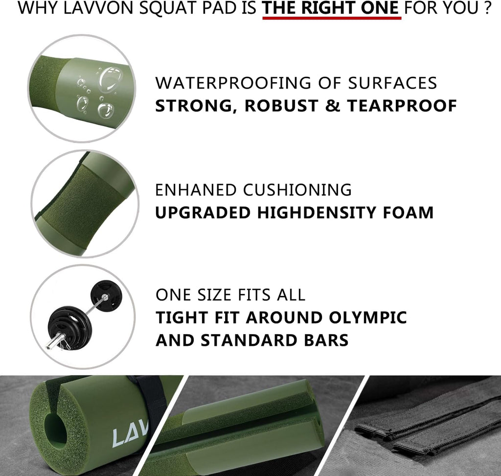 Squat Pad - Foam Barbell Pad for Squats Cushion, Lunges & Bar Padding for Hip Thrusts - Standard Weight Bar Pad - Provides Cushion to Neck and Shoulders While Training