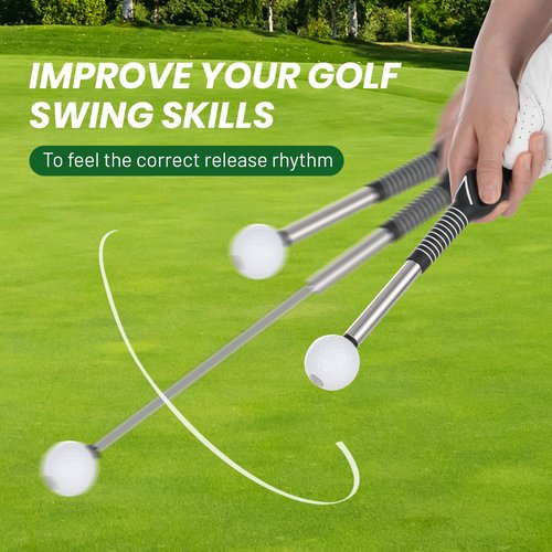 FODESAN Retractable Golf Swing Trainer, Training Aid with Grip Trainer, Swing Mechanics for Beginners & Tempo Training for Advanced, Click Feedback, Arm Connection, Right-Handed, Indoor/Outdoor