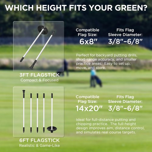 KINGTOP Golf Flagstick Mini, Practice Putting Green Flag Stick for Yard, Pole | Pin | Flagpole, Portable 2-Section Design, 3 Foot, 1-Pack, White