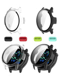 iDaPro [1 Black + 1 Clear] Screen Protector Case for Garmin Vivoactive 6,Full Protective Cover with Built-in 9H Tempered Glass & 4 Silicone Dust Plugs,Hard PC Shell,Complete Protection for Running,Gym