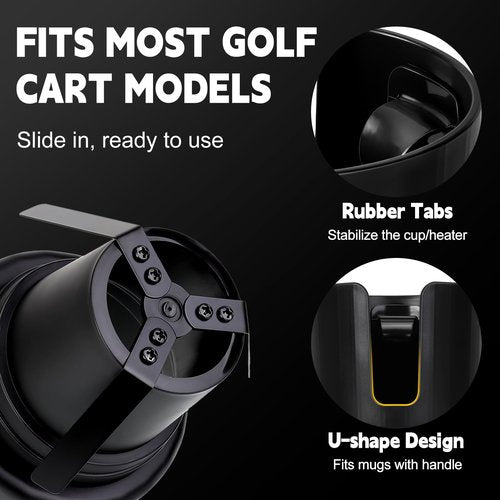 2 Pack Universal Golf Cart Cup Holder for 1 lb Portable Propane Heater, Fits 18-40 oz Water Bottles, Anti-Tip Design, Compatible with Yamaha, EZGO, and Club Car, Outdoor Essential Accessory, Black