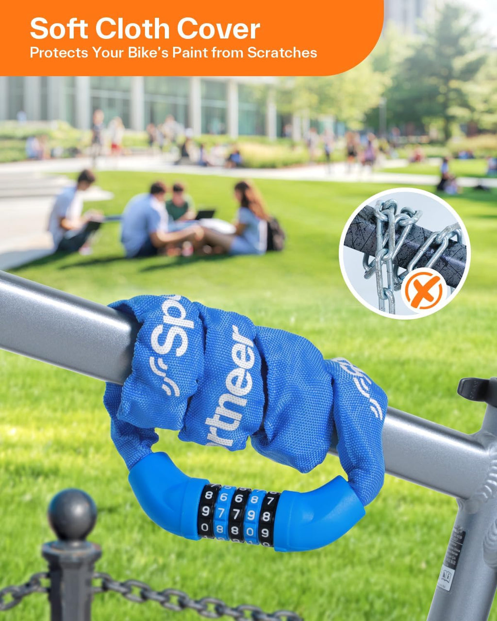 Sportneer Bike Lock - High Security 5-Digit Combination Chain Lock | Keyless & Heavy Duty, 3.2/3.6/4ft Options