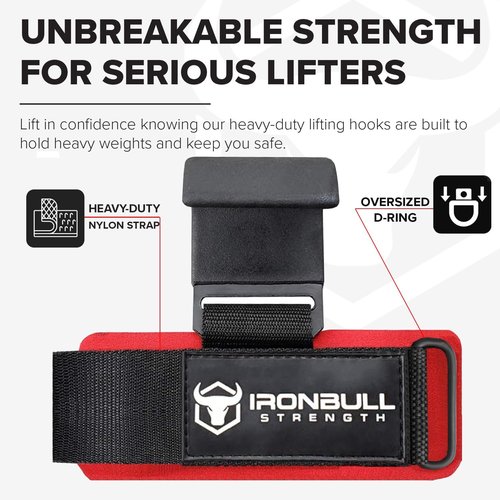 Iron Bull Strength Weight Lifting Hooks - Heavy Duty Deadlift Straps with Thick Padding | Durable Wrist Support