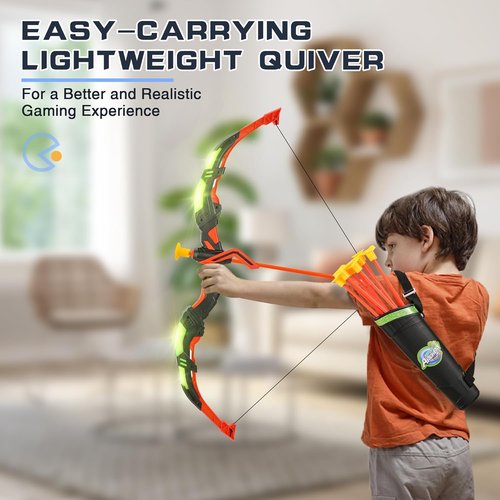 Handwell LED Light Up Bow and Arrow Set - Archery Toy for Kids with 10 Suction Cup Arrows & Target | Ages 3-12