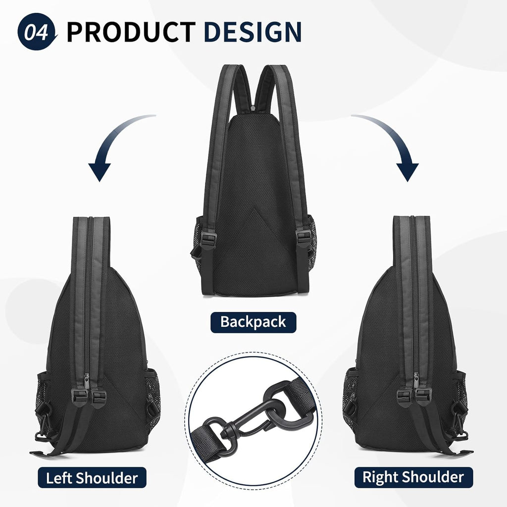 Skiennix Convertible Sling Bag - Lightweight Crossbody Backpack for 11" Tablet | Black for Casual Travel & Hiking