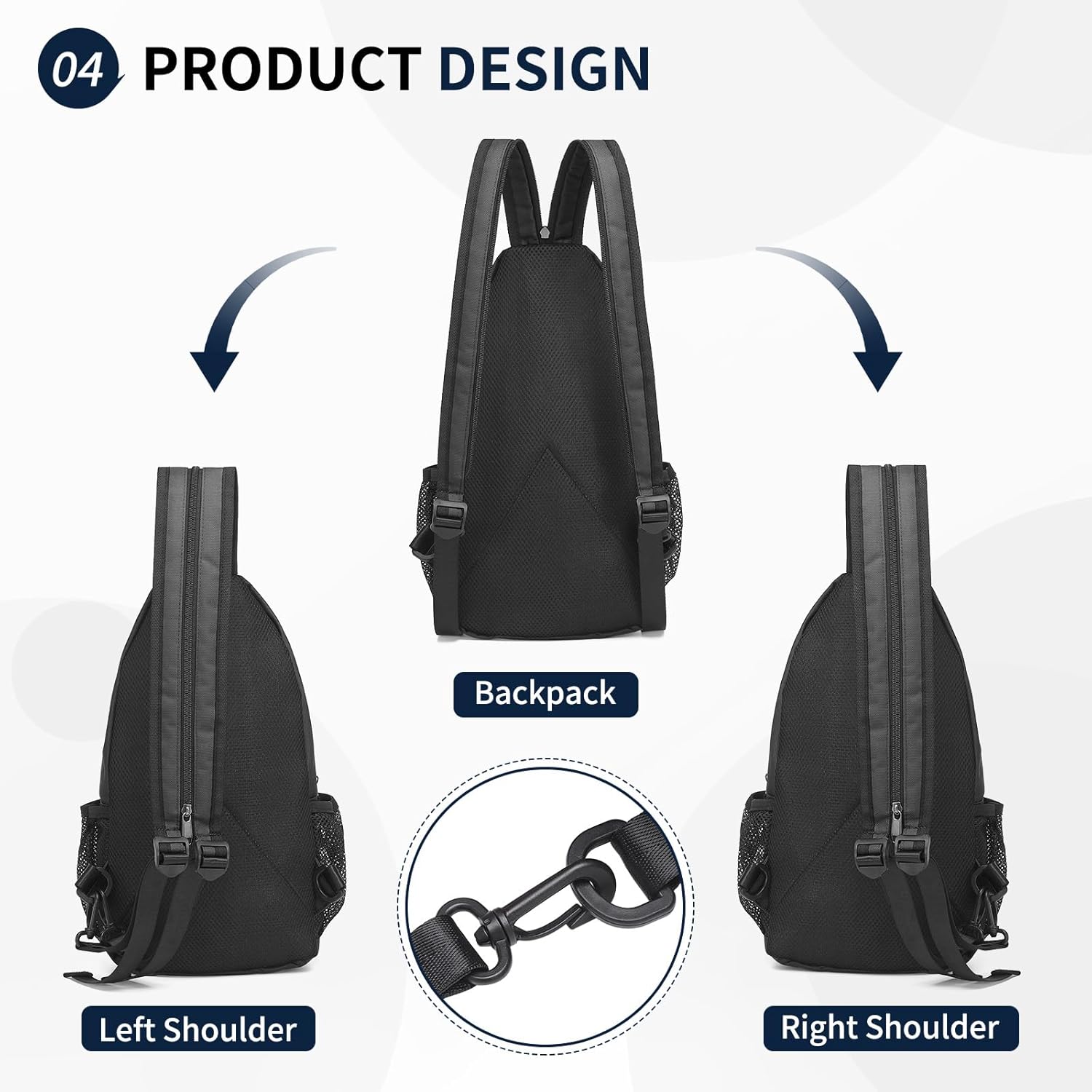 Skiennix Convertible Sling Bag - Lightweight Crossbody Backpack for 11" Tablet | Black for Casual Travel & Hiking