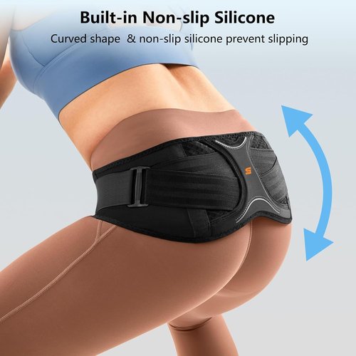 SueStar Sacroiliac Belt with Removable 3D Pressure, Hip Brace for SI Joints Pain, Lower Back Pain and Sciatica Nerve Relief, Anti-slip Si Joint Belt for Women,Gery.S/M