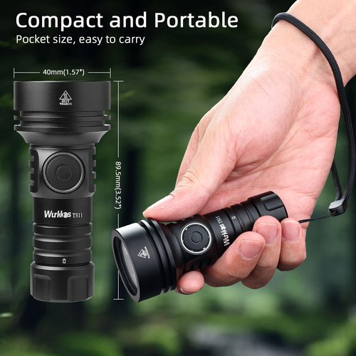 Wurkkos TS11 EDC Flashlight Rechargeable,Super Bright Led Pocket Flashlight with 616M Beam Distance,Compact LED Flashlight with Anduril 2.0 UI and SFT40 Led(Black)